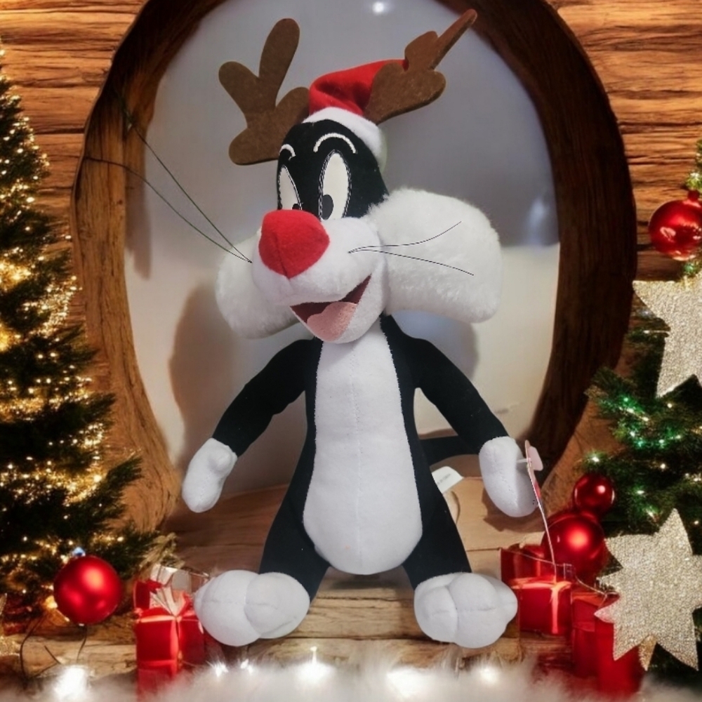 Looney Tunes Sylvester In Santa Hat W Antlers NWT 1997